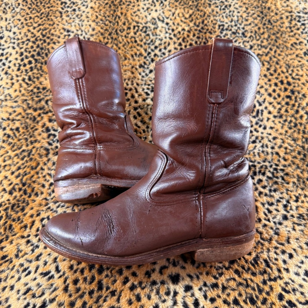 Vintage 1970s Red Wing Pecos Brown Leather Pull On Cowboy Work Boots Mens 9 USA